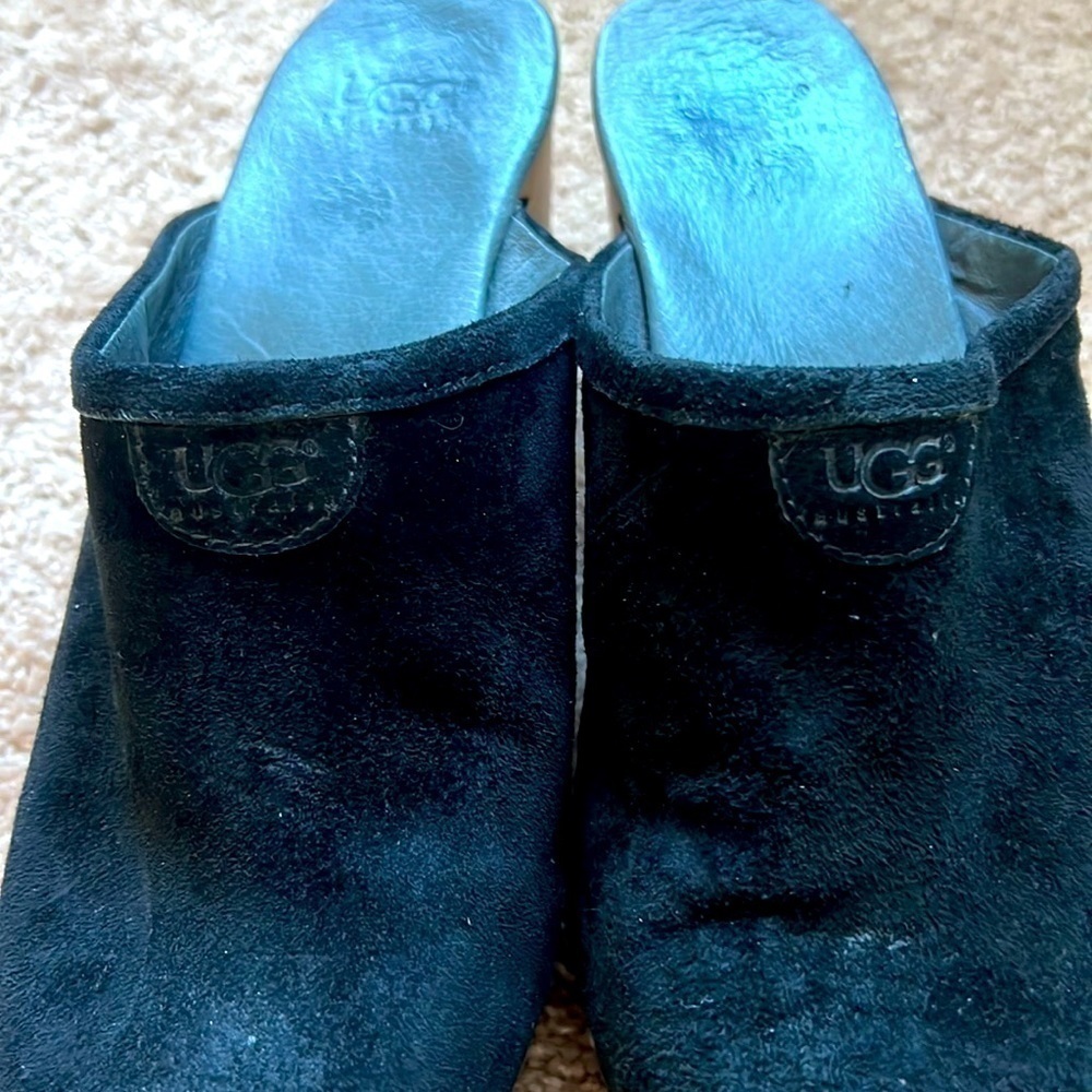 Black Leather Ugg Shearling Clogs - image 3